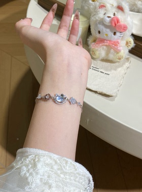 轻奢小众天然海蓝宝星星手链hollow kitty 女锆石手串手饰她屿