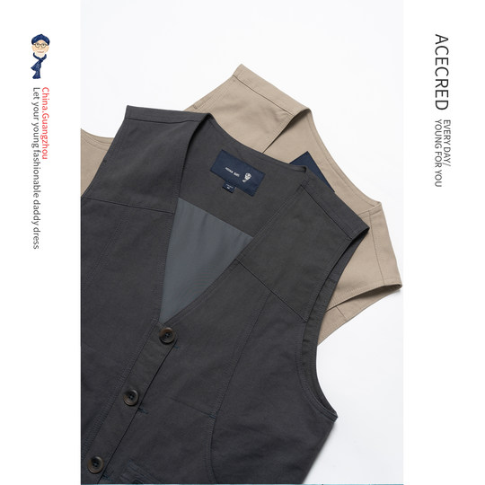 Папин жилет для мужчин среднего и пожилого возраста, рыхлый хлопок, множество карманов.