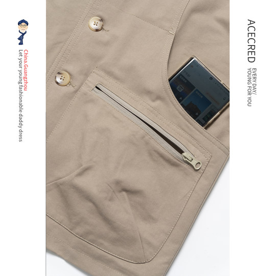 Папин жилет для мужчин среднего и пожилого возраста, рыхлый хлопок, множество карманов.