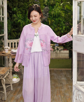 JCL093 Silk Organza Jacket ແບບຈີນ Reunion Peony Embroidery ພາກຮຽນ spring ດູໃບໄມ້ລົ່ນ Summer