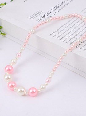 韩版女童仿珍珠项链儿童百搭饰品女孩毛衣链珍珠链+手链套装批发