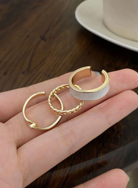 时尚素圈戒指三件套套装组合个性ins潮冷淡风开口可调节食指戒女