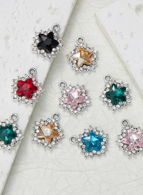 新款海星花盘饰品diy配件锆石镶钻五角星挂件DIY手工制作配饰