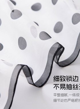 高端法式桑蚕丝丝巾黑色波点丝巾真丝女长条感围巾披肩薄春夏
