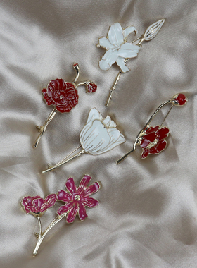 复古珐琅油画风百合波斯菊胸花