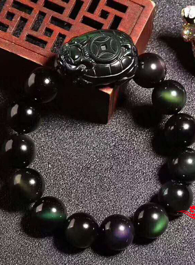彩虹眼黑曜石龙龟招财手串