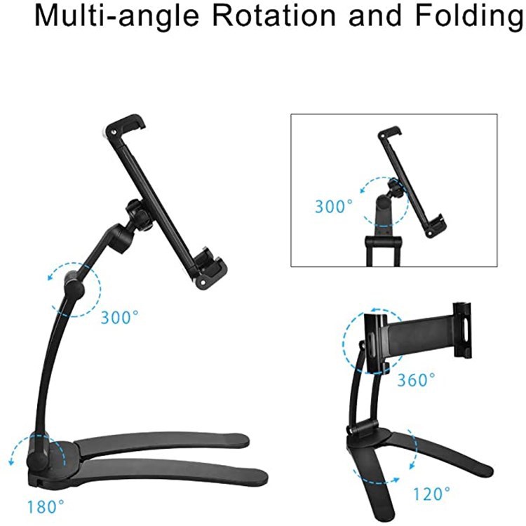 跨境铝合金桌面手机平板电脑支架二合一大夹头可折叠厨房壁挂支架 - 图3