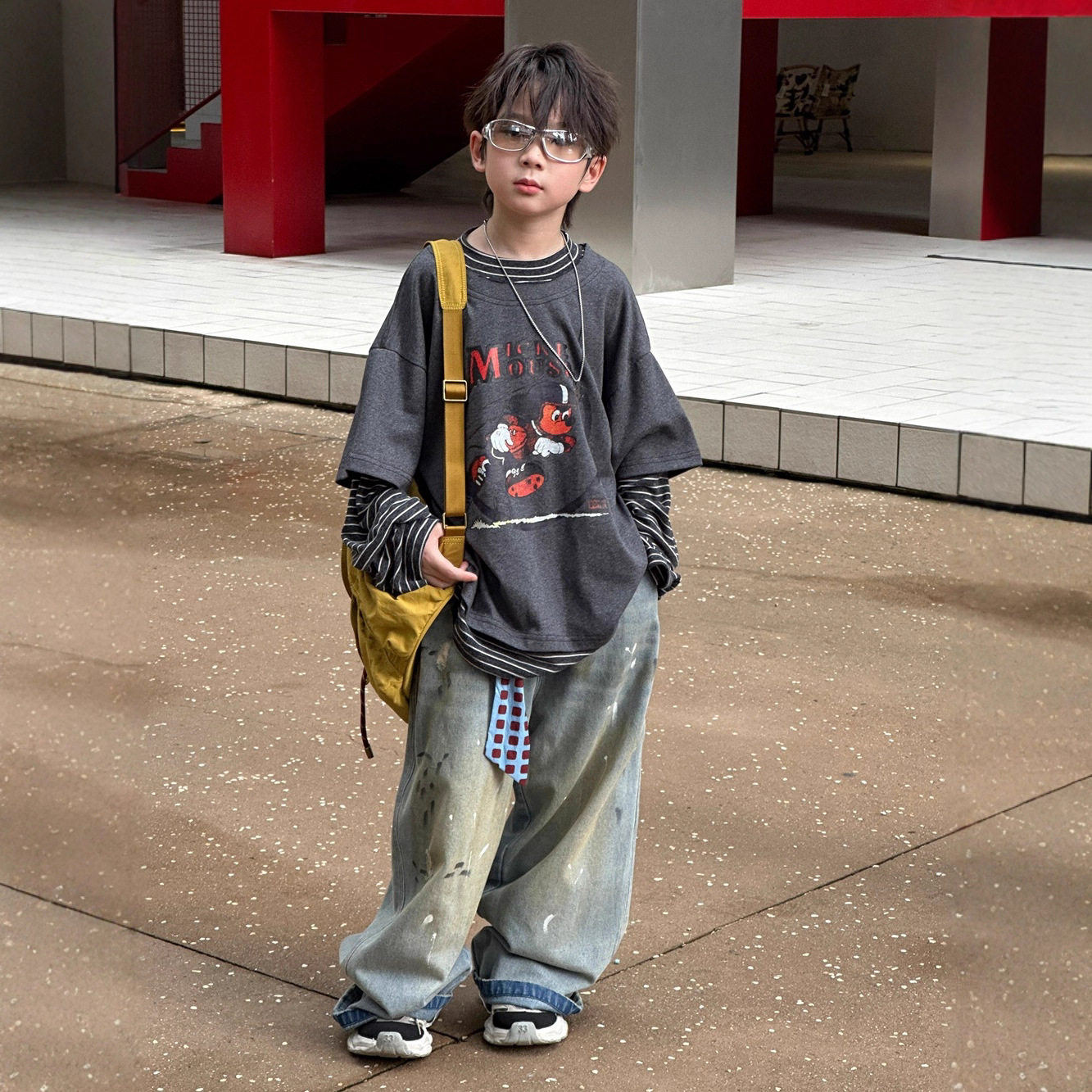 小杰家2025秋季新款甩漆做旧宽松直筒牛仔裤儿童个性洋气百搭长裤,淘宝优惠券,粉丝福利购,淘宝优惠卷