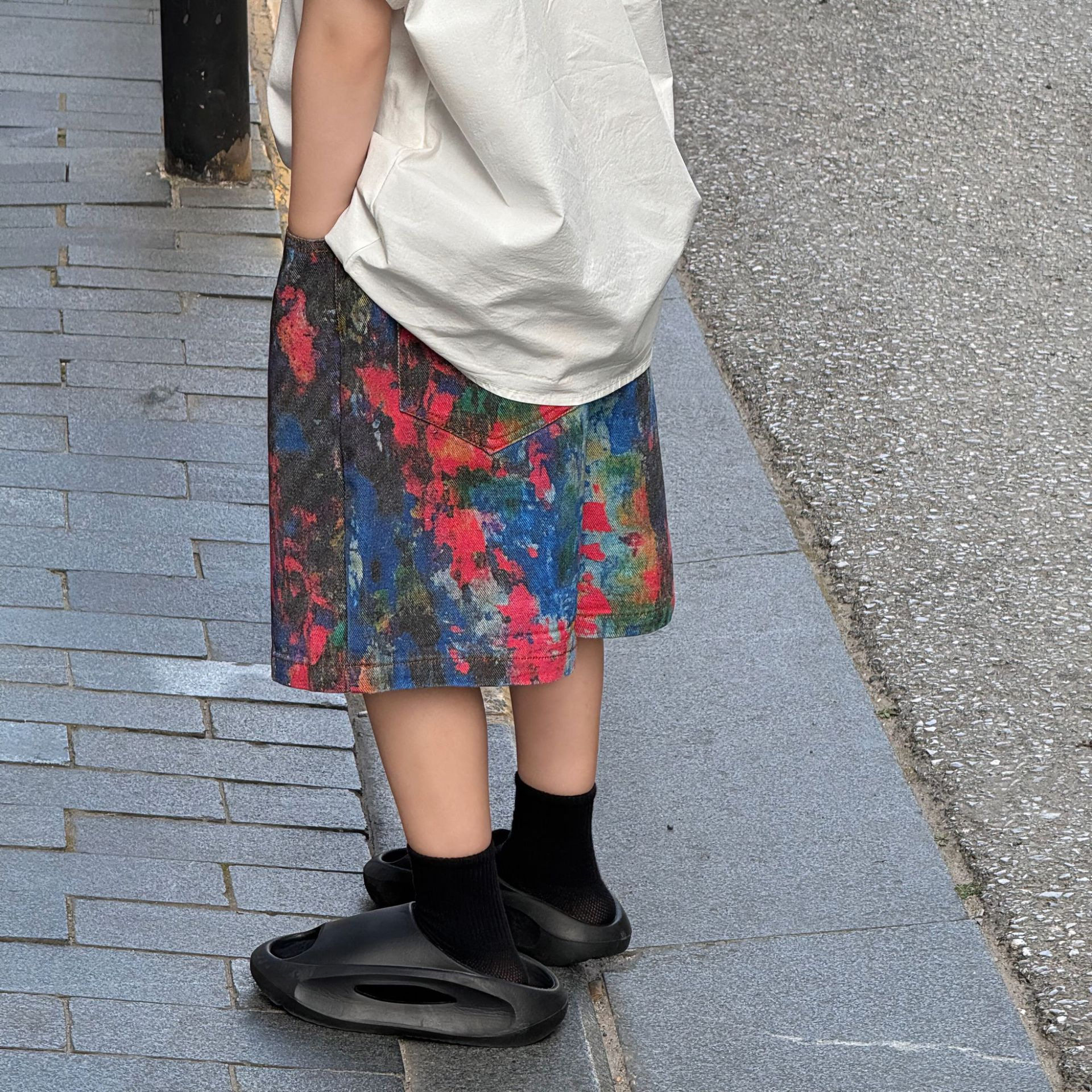 小杰家夏季新款儿童水洗彩色油画短裤男童时尚洋气薄款休闲裤,淘宝优惠券,粉丝福利购,淘宝优惠卷