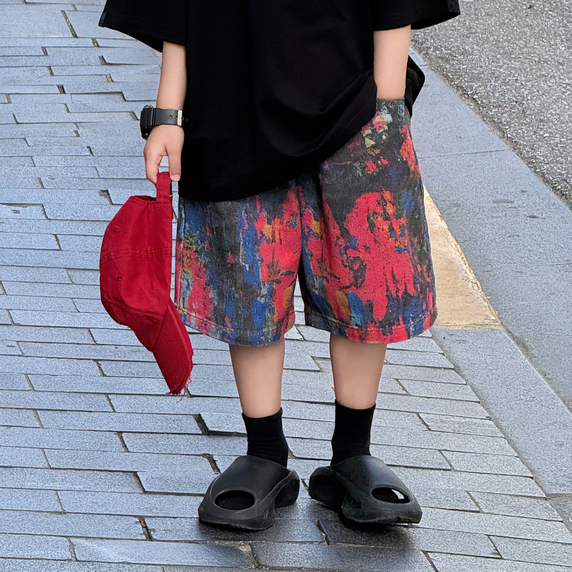 小杰家夏季新款儿童水洗彩色油画短裤男童时尚洋气薄款休闲裤,淘宝优惠券,粉丝福利购,淘宝优惠卷