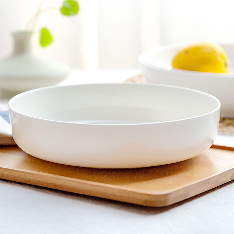 纯白骨瓷盘子菜盘家用创意陶瓷餐具北欧圆形炒菜汤盘沙拉深盘窝盘 - 图3