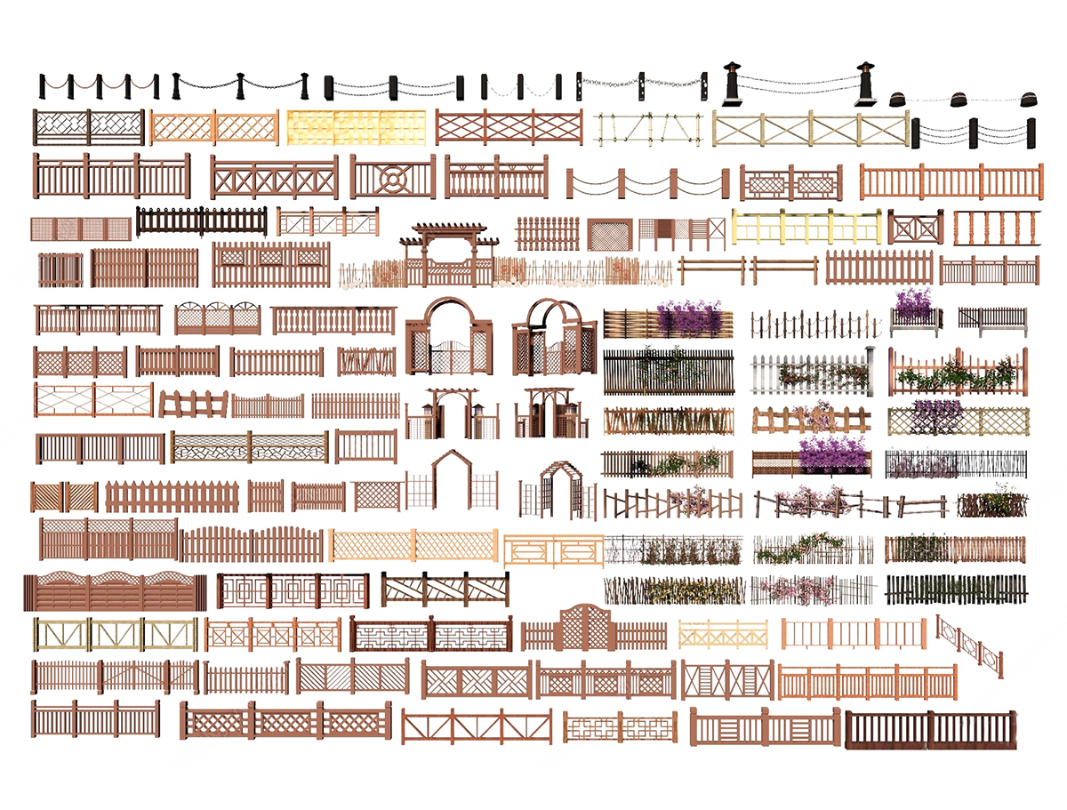 中式雕花防腐木头栏杆护栏SU模型乡村景观桥木质扶手围栏草图大师 - 图2