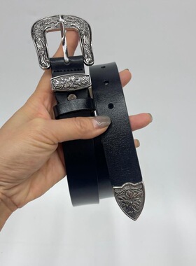 装饰牛仔裤宽腰带女士真皮复古百搭真皮皮带欧美风配西装黑色潮