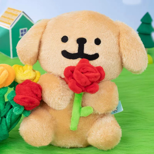 韩国Maltese线条小狗玫瑰花情人节毛绒公仔可爱卡通玩偶生日礼物 - 图1