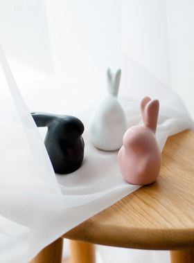 陶瓷可爱黑白兔子创意桌面摆件