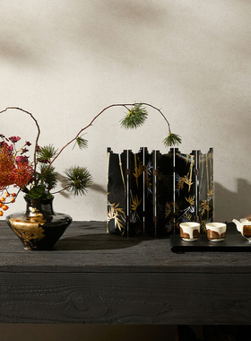 中式侘寂风贴金陶瓷花器客厅民宿