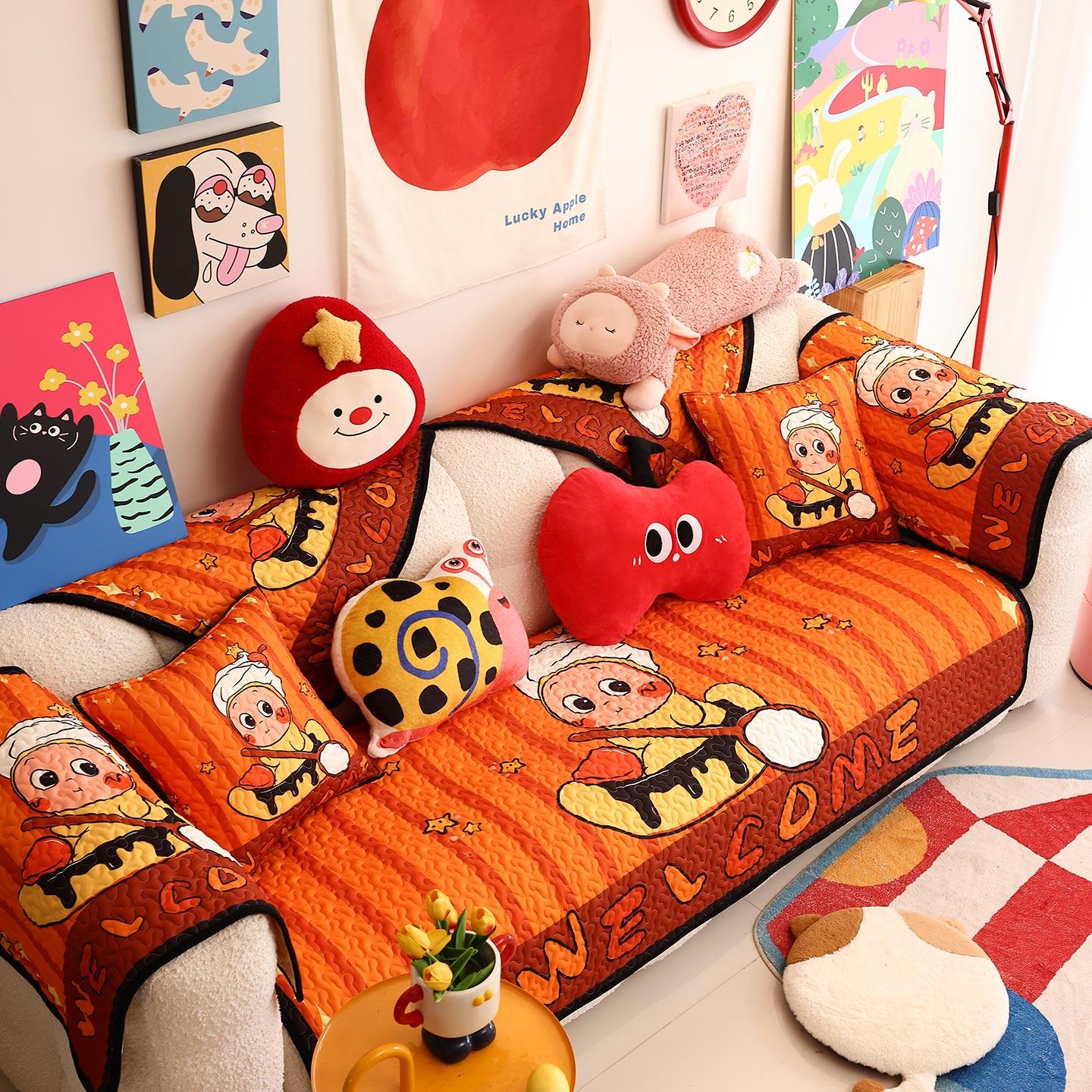凡米特萌趣卡通沙发垫四季防滑喜庆沙发套可爱布艺组合坐垫盖布罩,淘宝优惠券,粉丝福利购,淘宝优惠卷
