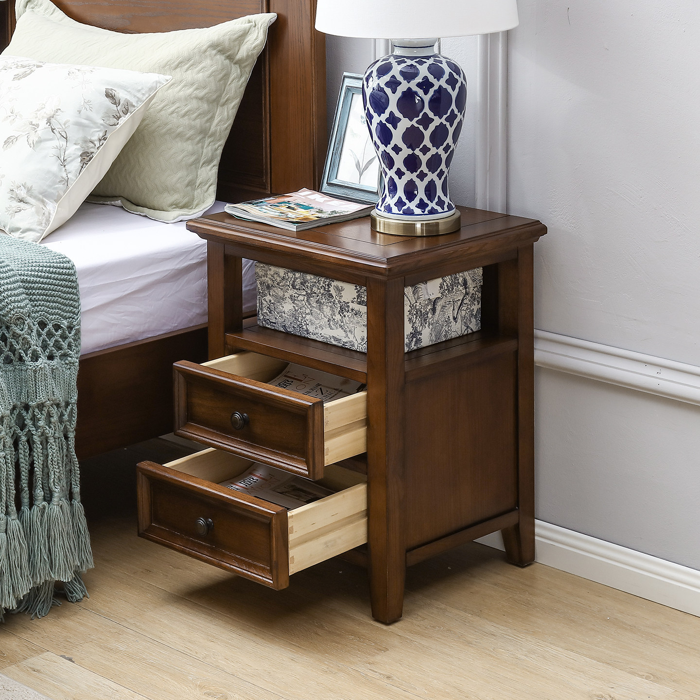 美式床头柜美式全实木床头柜简美复古床头边柜床边柜白蜡木小柜,淘宝优惠券,粉丝福利购,淘宝优惠卷