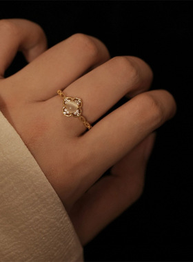 S925银法式轻奢闪耀精致戒指女高级感百搭复古温柔猫眼石开口指环