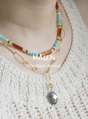 项链绿松石民族风小众情侣天然石