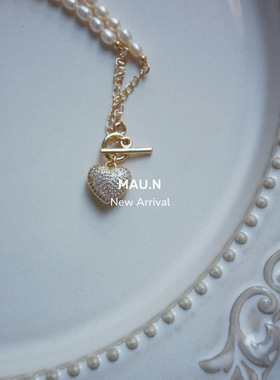 天然珍珠公主爱心珍珠项链碎钻