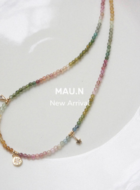 渐变碧玺爱情女智慧串珠项链桃花