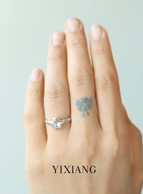 男女925纯银星星戒指开口食指戒