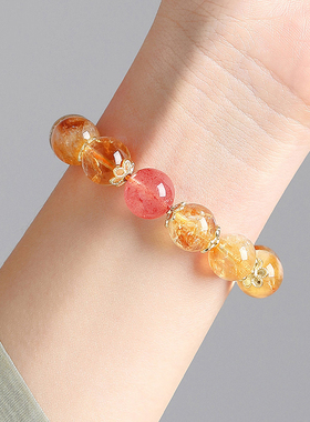 静风格招财天然黄水晶转运手串女草莓晶好运手链礼物旺财守财