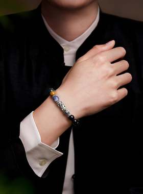 黑曜石手串999足银小众百搭手链