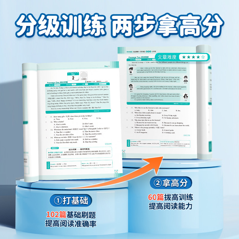易蓓初中英语阅读理解+完形填空七八九年级全国通用基础版100篇提高版60篇真题演练专项分级训练阅读答题技巧中考真题短文填空练习