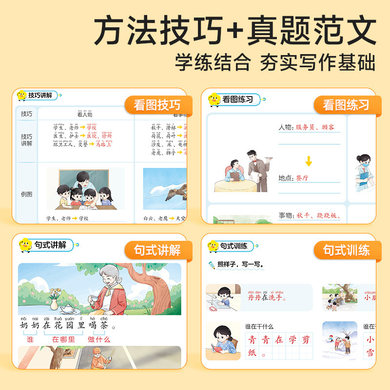 【时光学】看图写话小学生一二年级专项训练每日一练语文看图说话写话思维导图1年级2年级三步法作文起步186篇真题范文方法技巧