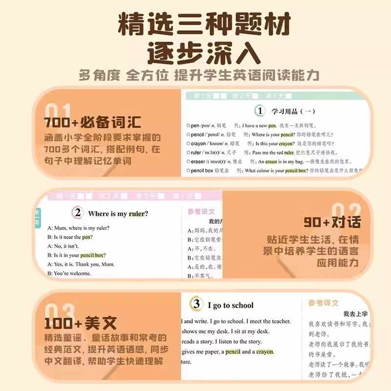 【抖音同款】小橙同学337晨读法小学英语美文作文答题模板一二三四五六年级通用版优美句子积累大全古诗文词晨诵晚读课外阅读书籍