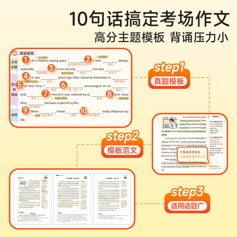 【时光学】正版初中语文英语考场作文模板+高分素材七八九年级全国通用初中写作技巧书初中高分范文精选素材中考五年真题作文大全