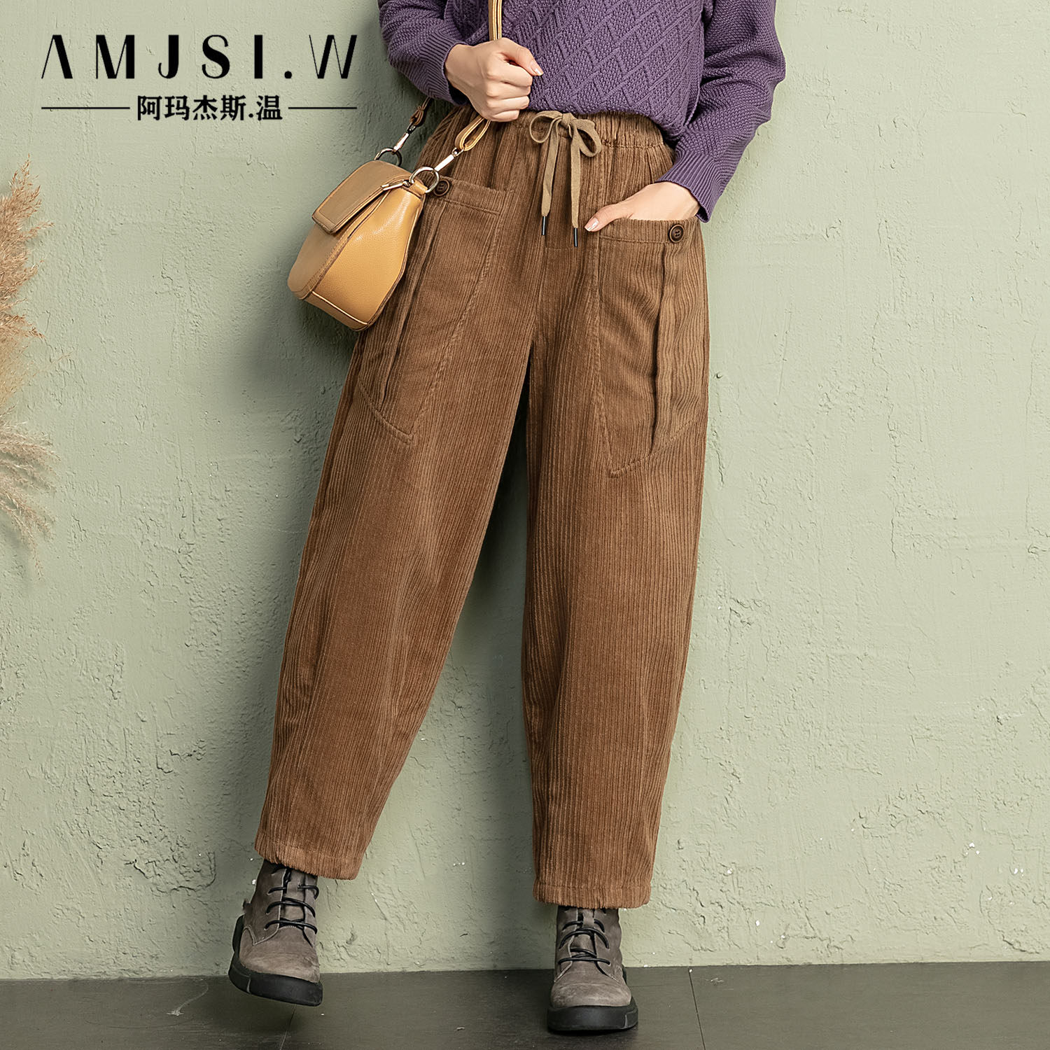 灯芯绒萝卜裤女加绒加厚高腰休闲阔腿女裤九分冬季新款条绒哈伦裤,淘宝优惠券,粉丝福利购,淘宝优惠卷