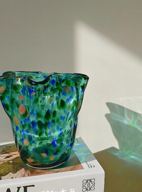 绿色彩点洒金收口花瓶兰蕨类套盆