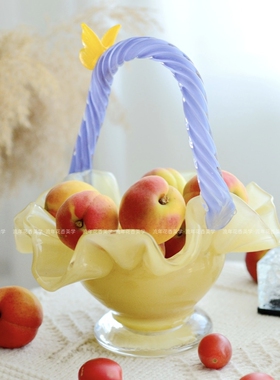 奶酪黄芒果蝴蝶紫扭纹把手果篮子