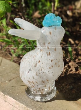 洒金竖耳弯耳蝴蝶花朵玻璃小兔子