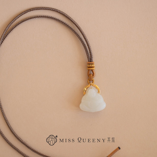 MissQueeny Qiwei|18K gold and white jade Buddha pendant braided rope new Chinese style elegant