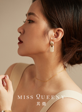 MissQueeny其微|爱心白珐琅吊坠耳钉复古干净素雅秋冬简约温柔