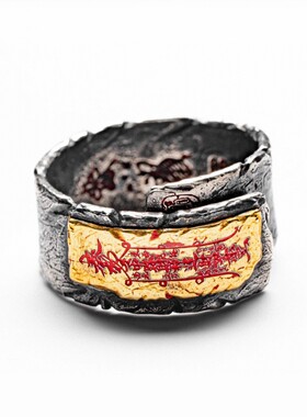 925银国风文化系列新品戒指925银24K贴金朱砂潮流复古百搭