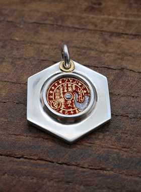 925银纯银【山鬼花钱】吊坠 国风款式 贴金工艺 【尺寸】32*24mm