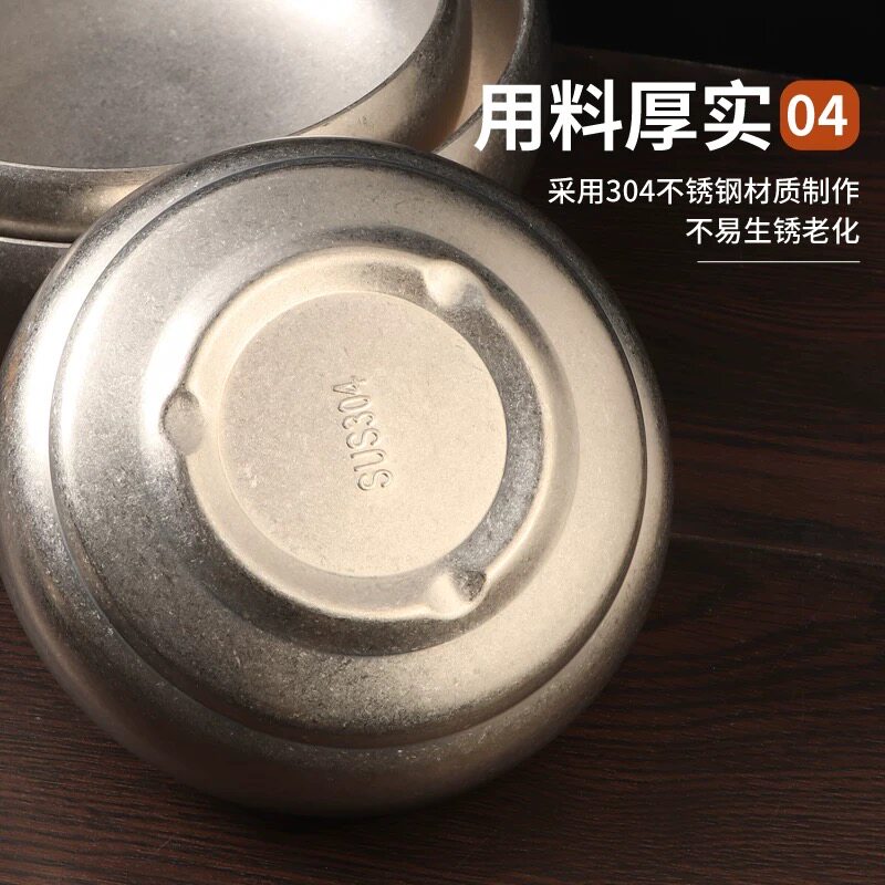 复古304不锈钢米饭碗韩式双层防烫汤碗做旧钵形碗料理小碗酱料碟