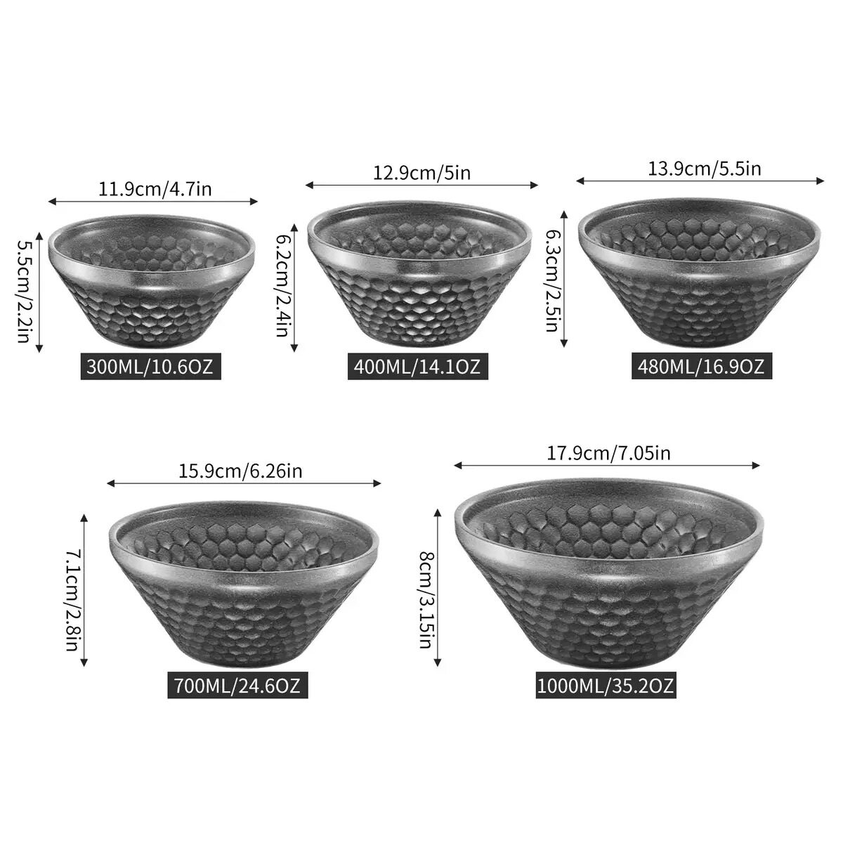 复古304不锈钢斗笠碗水果沙拉碗锤纹双层绵绵冰甜品沙冰碗米饭碗