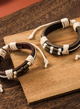 牛皮编织手链创意个性朋克风手镯