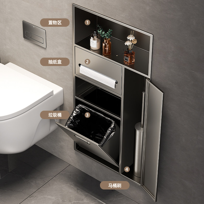 奶油风卫生间不锈钢马桶壁龛卫生间厕所垃圾桶嵌入式柜马桶旁壁龛,淘宝优惠券,粉丝福利购,淘宝优惠卷