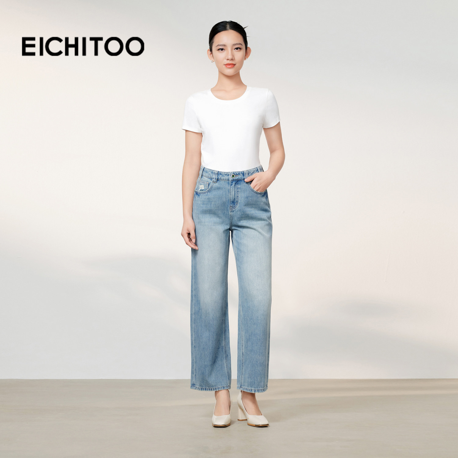 爱居兔时尚设计感牛仔裤2026年春季新款女含亮丝高品质长裤,淘宝优惠券,粉丝福利购,淘宝优惠卷