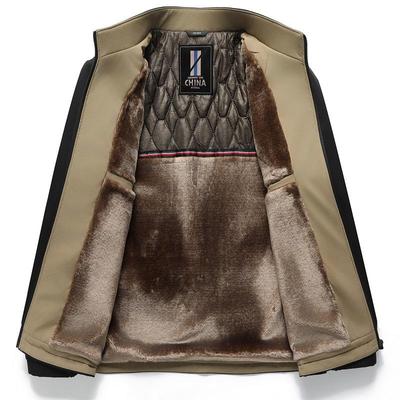 富绅黑金加绒男士夹克秋冬新款商务休闲中老年爸爸装男夹克外套男