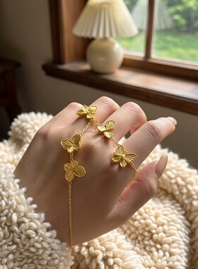 手工金包银蝴蝶手链女款实心镭射手串女朋友老婆节日生日礼物礼盒