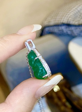 S925银天然绿玉髓项链阳绿佛公吊坠新中式国风大肚子弥勒锁骨链