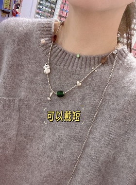 通体纯银重工毛衣链皮草链大象如意玛瑙琉璃多宝长链女项链